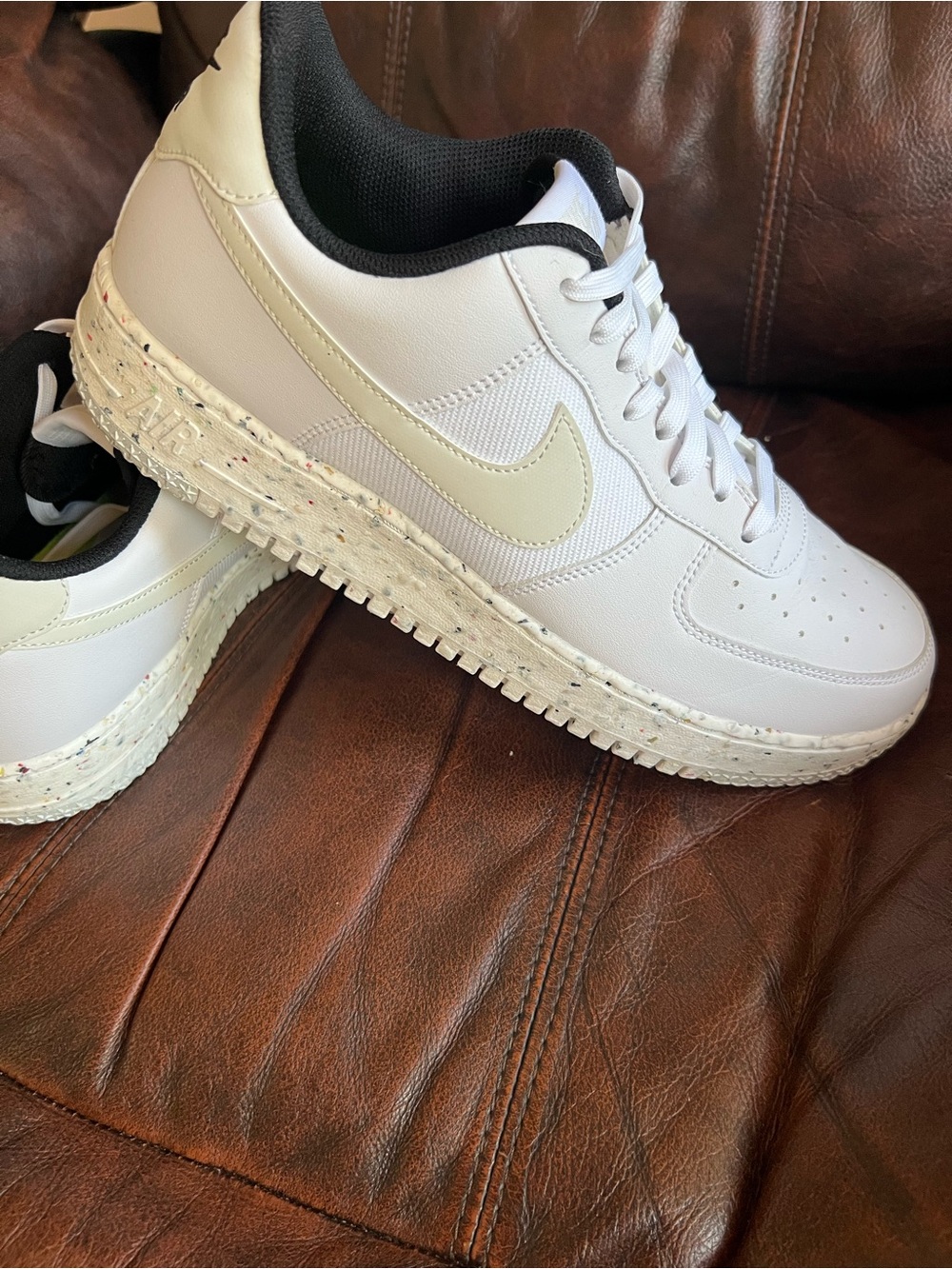 Air Force 1 Crater New Nature Men's White Leather Low Sneakers with Cream Swoosh